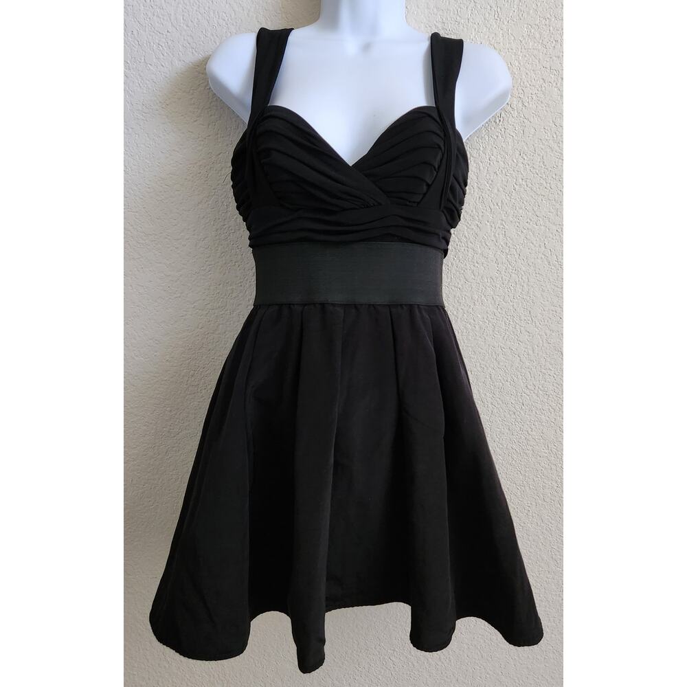 A.B.S. Allen Schwartz Black Crisscross Pleated Bodice Fit N Flare Mini Dress 2